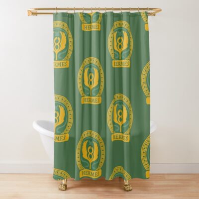 Percy Jackson Hermes Cabin Nameplate Green Background Shower Curtain